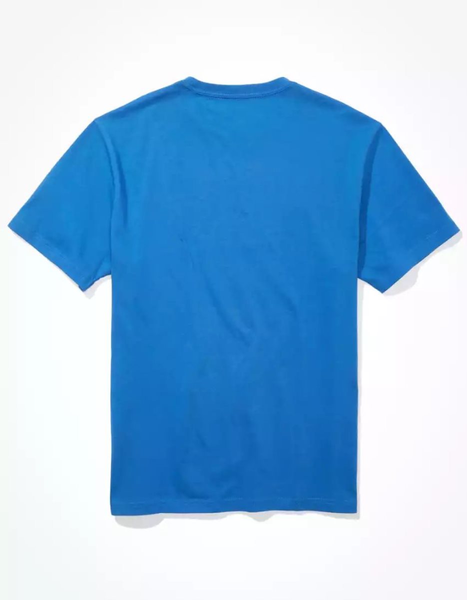 T Shirt Graphique American Eagle AE Super Soft Logo Bleu Homme | NQB-09548133